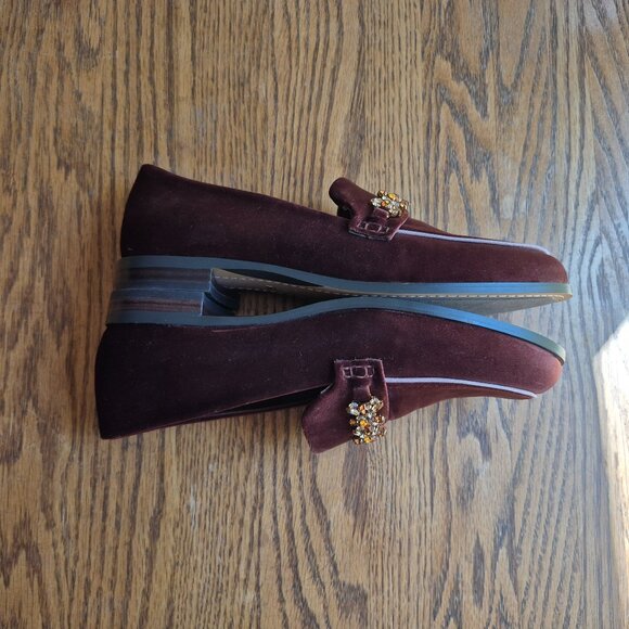 NWOB Birdies Brown Velvet Jeweled Smoking Loafer Size 9.5 - Picture 3 of 16